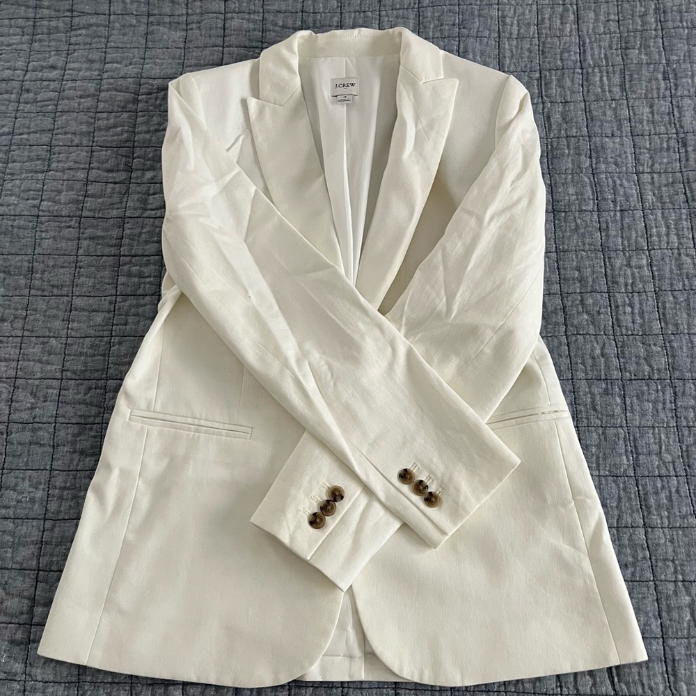 J. Crew White Linen-Blend Tailored Blazer (stain)